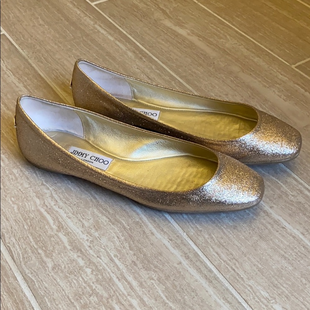 Jimmy Choo Glitter rose gold flats